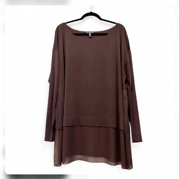 Eileen Fisher 100% Silk Brown Layered Tunic Top 3X Lagenlook Minimalist Airy - Picture 6 of 8